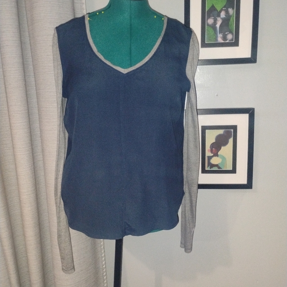 Calvin Klein Tops - Calvin Klein Mixed Media Long-Sleeved Blouse in Slate Blue Sz M NWOT